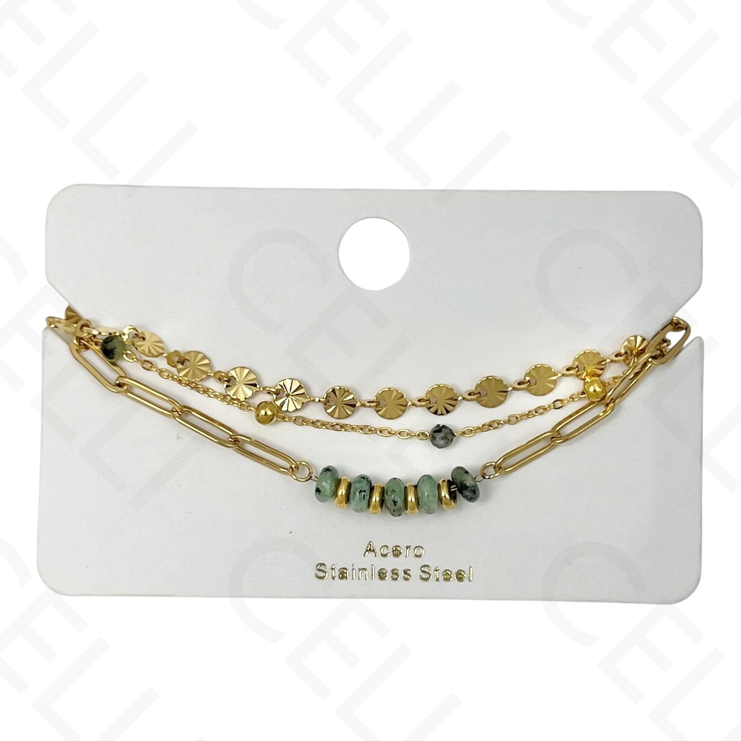 Pulseira de aço - triplo com pedras naturais