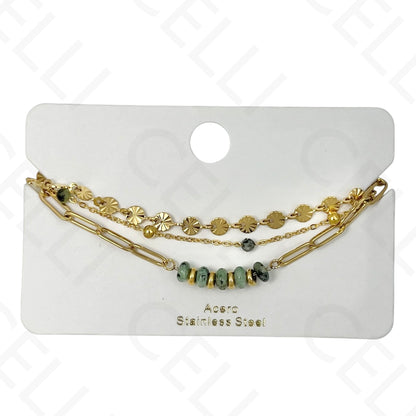 Pulseira de aço - triplo com pedras naturais