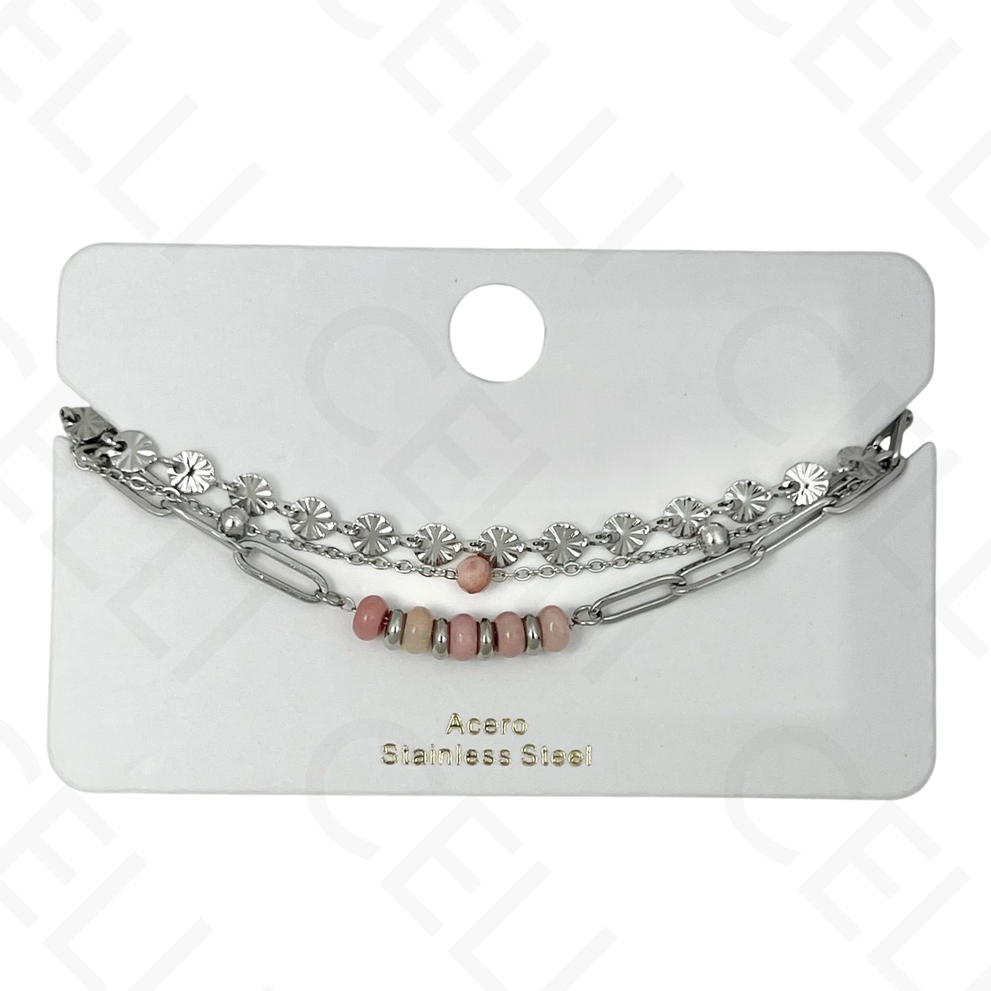 Pulseira de aço - triplo com pedras naturais