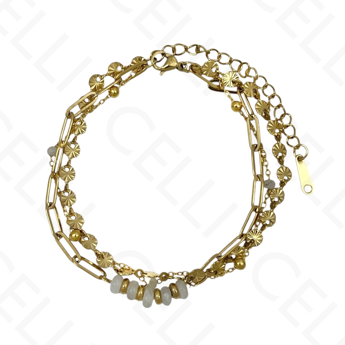 Pulseira de aço - triplo com pedras naturais