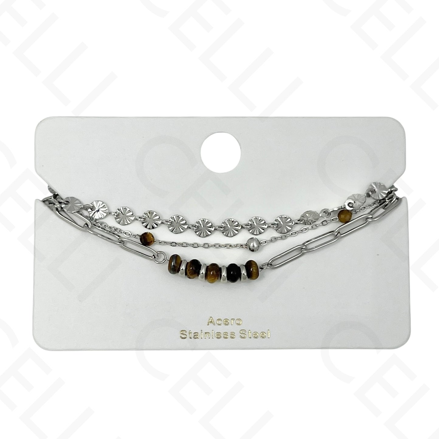 Pulseira de aço - triplo com pedras naturais