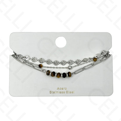 Pulseira de aço - triplo com pedras naturais