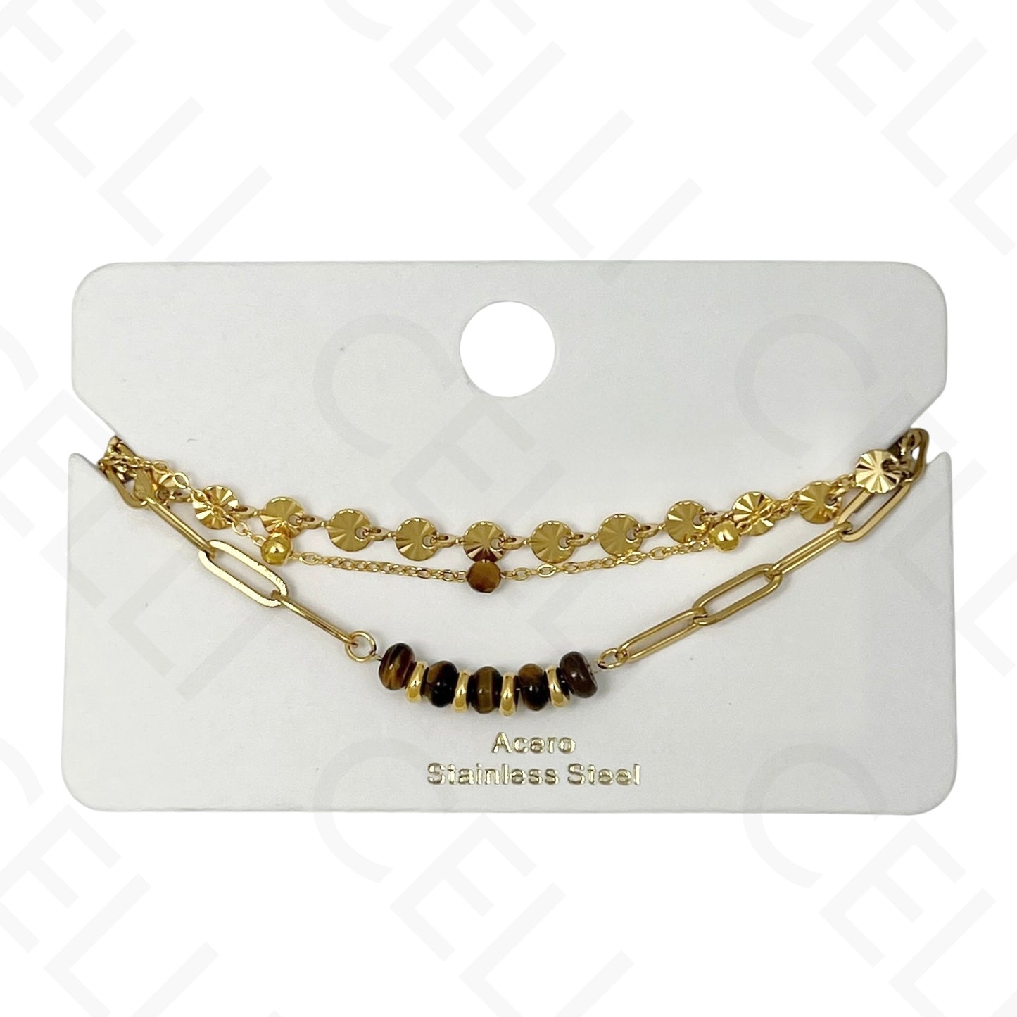 Pulseira de aço - triplo com pedras naturais