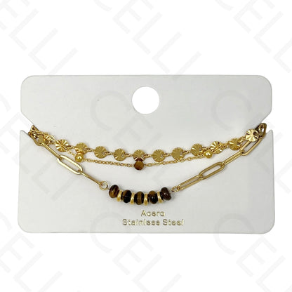 Pulseira de aço - triplo com pedras naturais