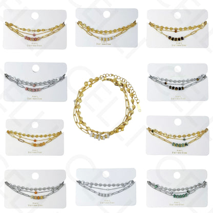 Pulseira de aço - triplo com pedras naturais