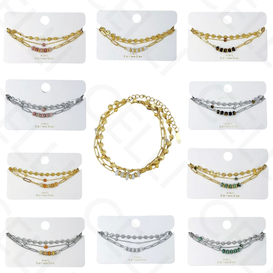 Pulsera de acero - triple con piedras naturales