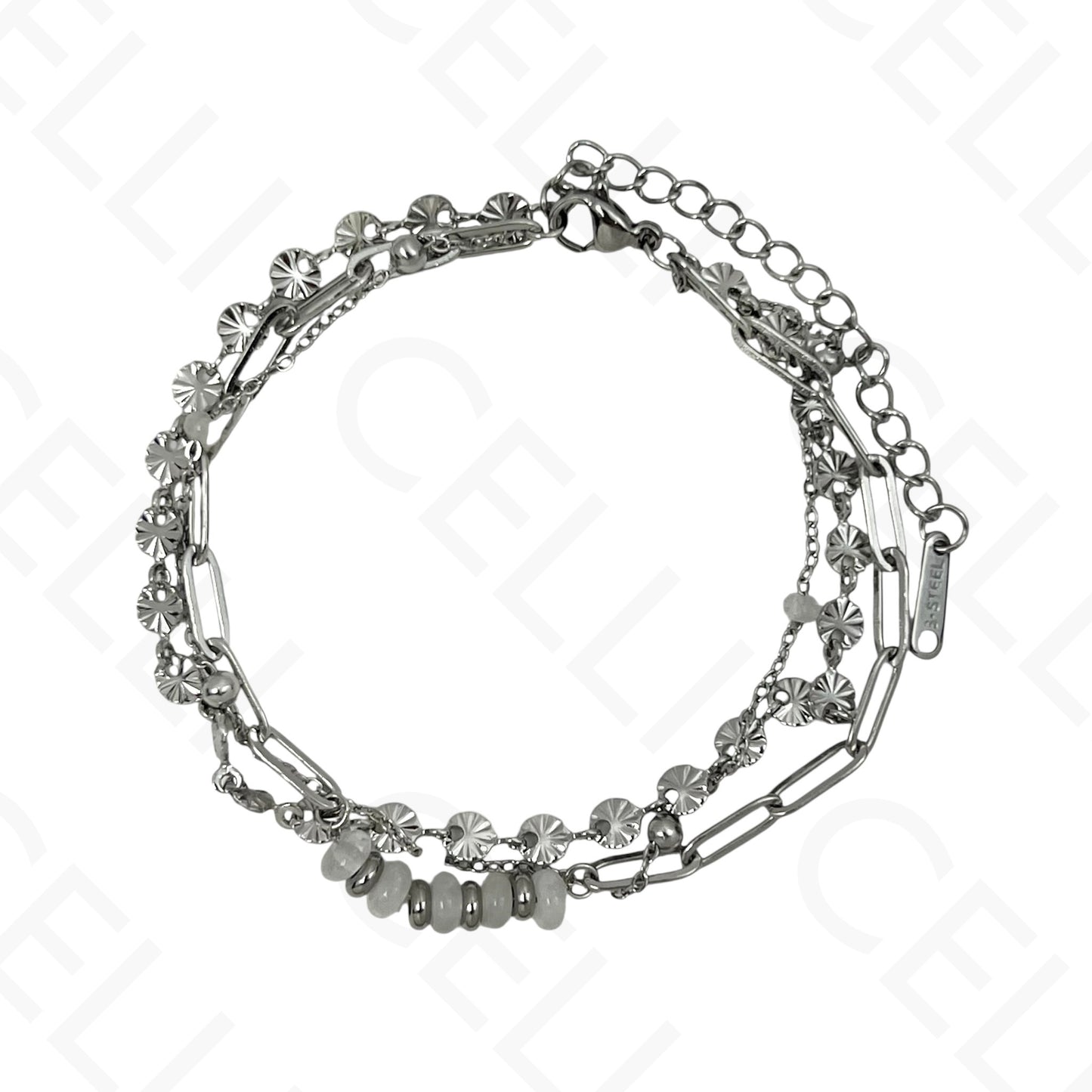 Pulseira de aço - triplo com pedras naturais