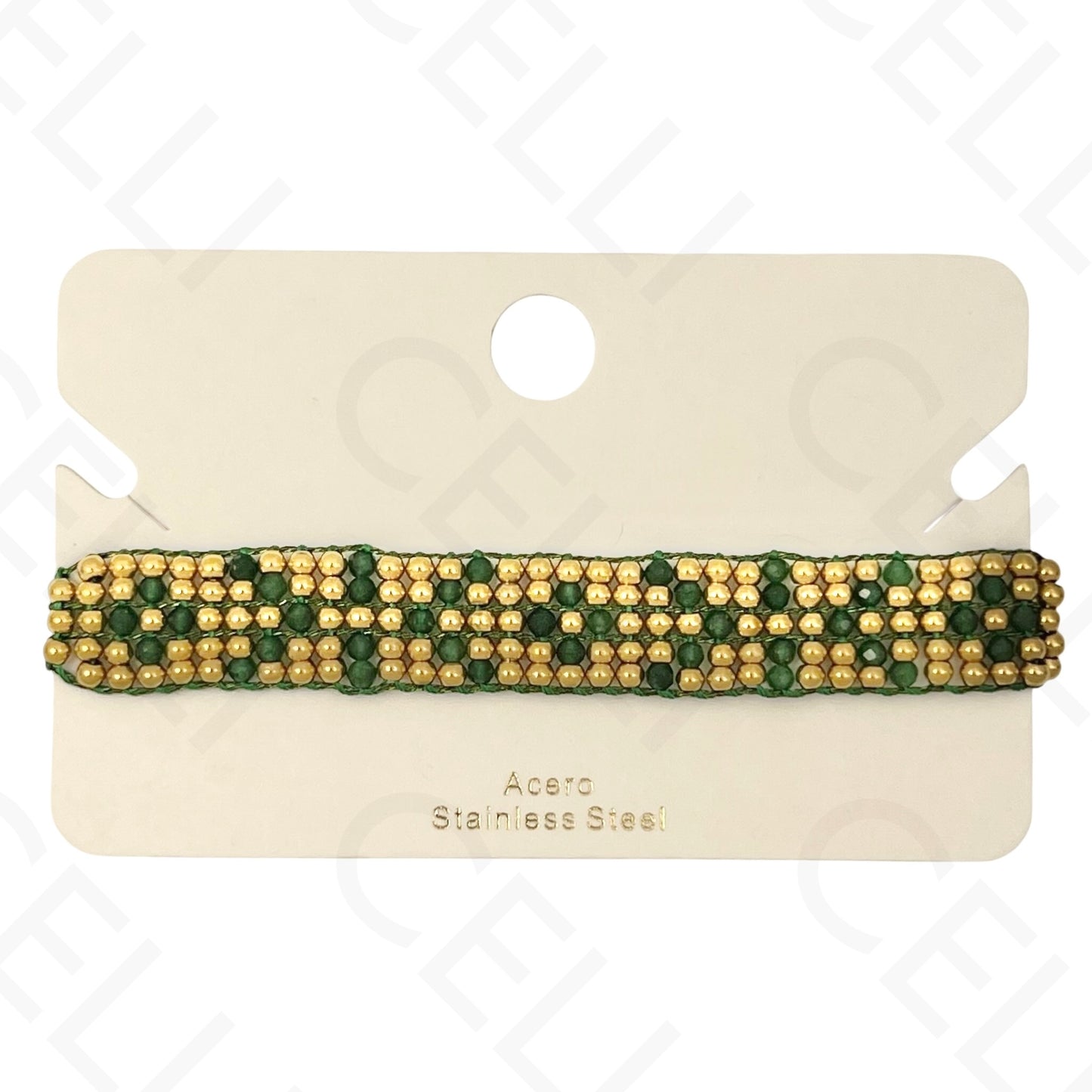 Pulseira de aço - bolas de aço e pedras naturais