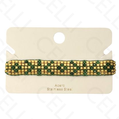 Pulseira de aço - bolas de aço e pedras naturais