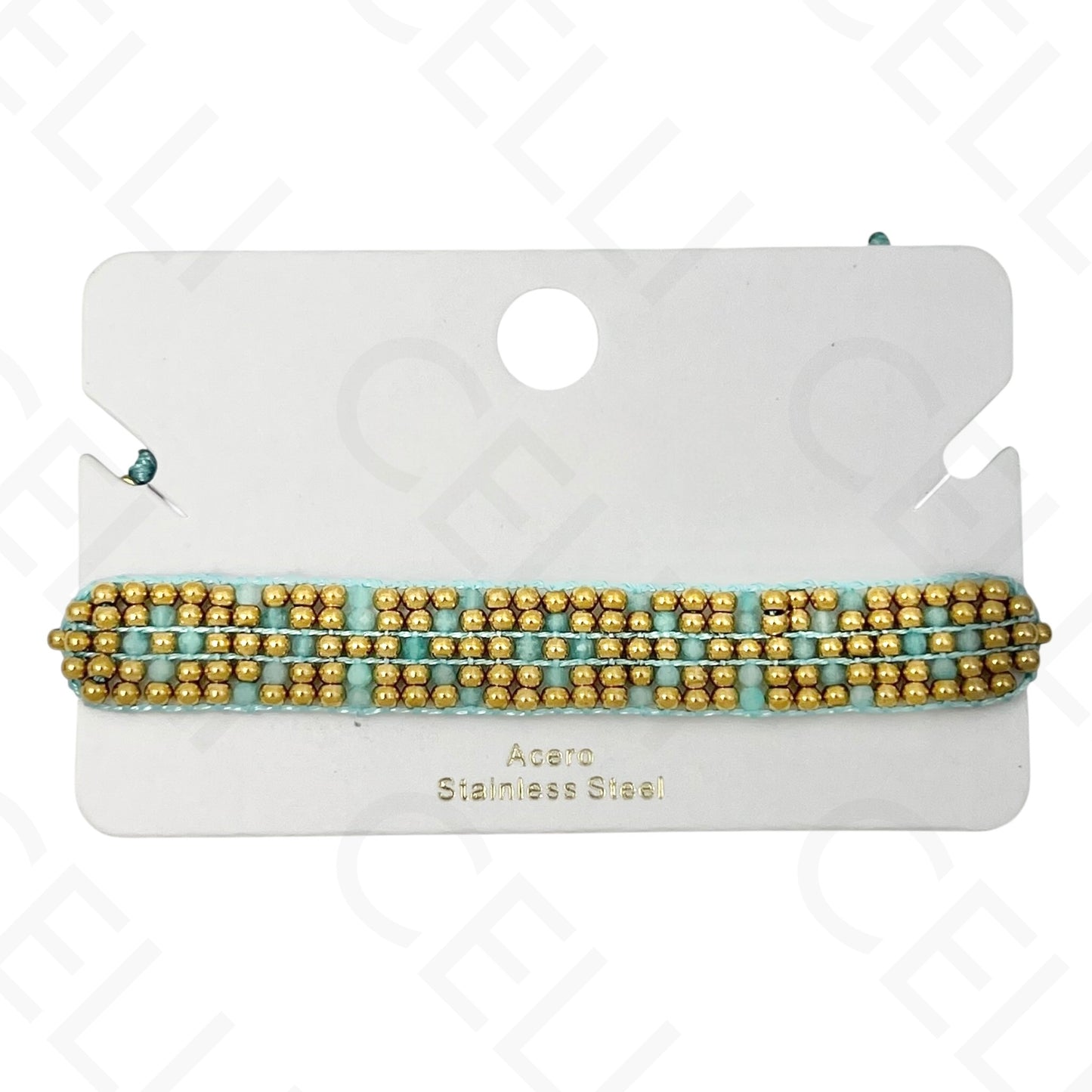 Pulseira de aço - bolas de aço e pedras naturais