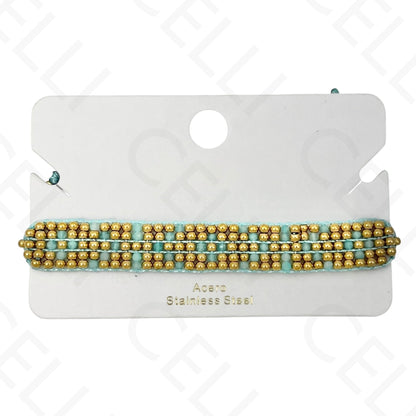 Pulseira de aço - bolas de aço e pedras naturais