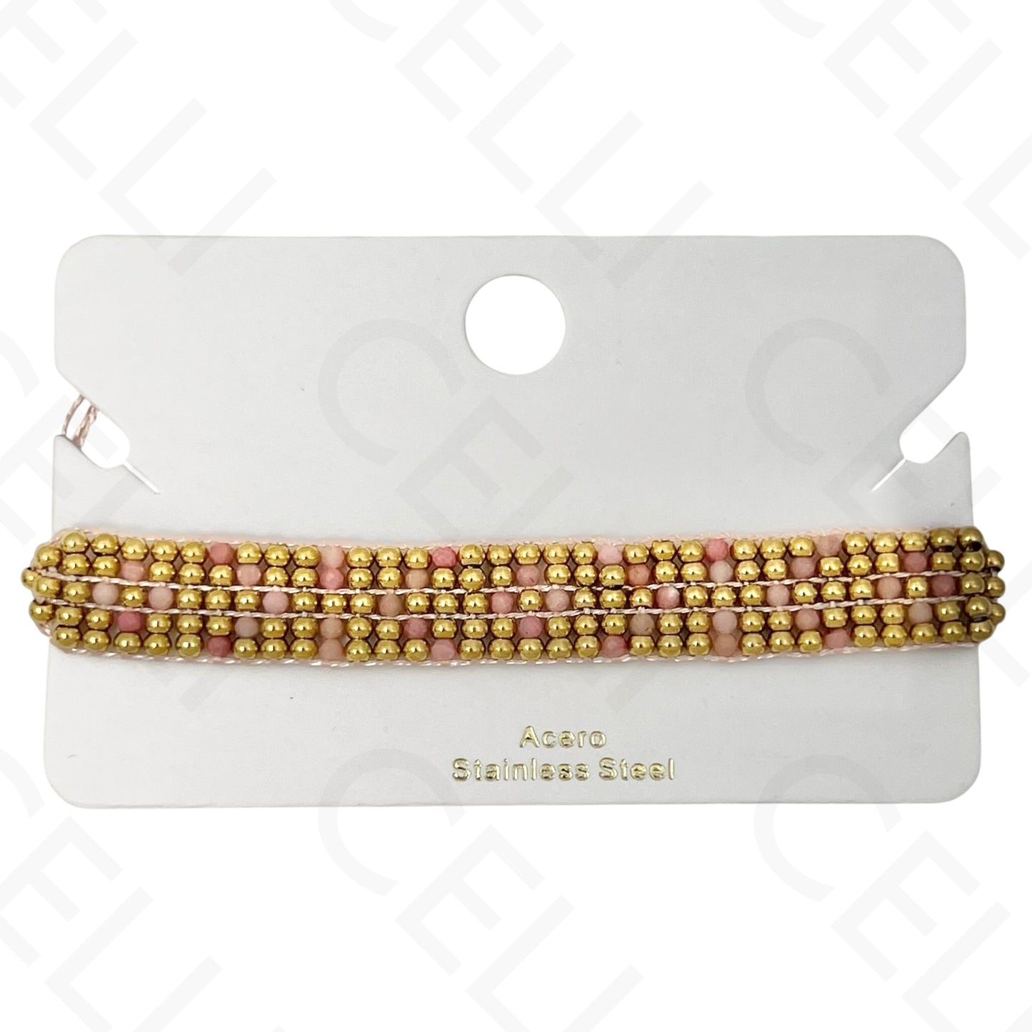 Pulseira de aço - bolas de aço e pedras naturais