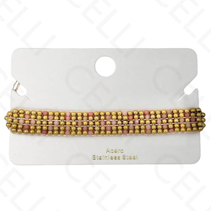 Pulseira de aço - bolas de aço e pedras naturais