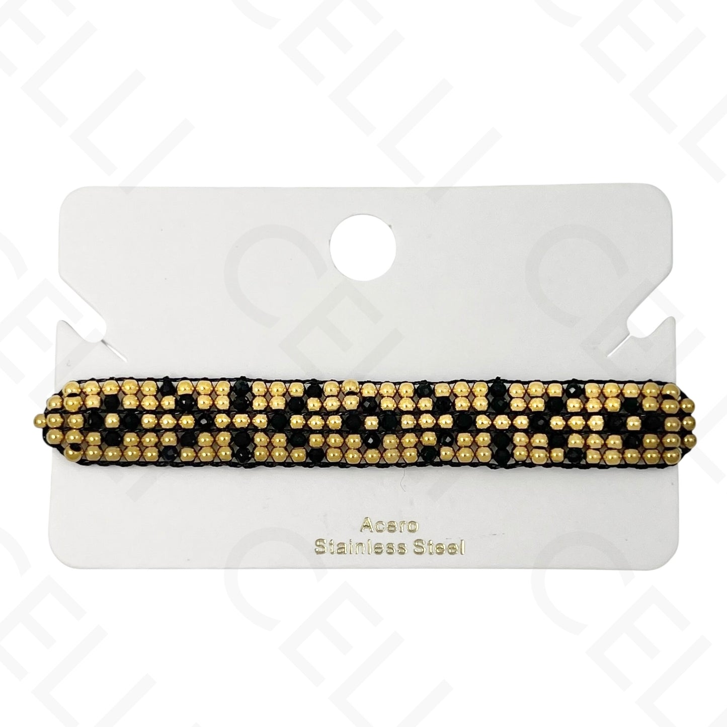 Pulseira de aço - bolas de aço e pedras naturais