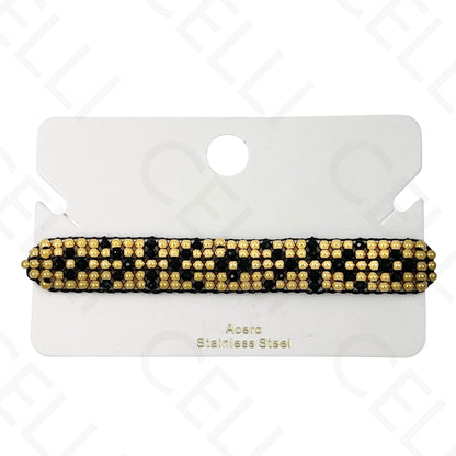 Pulseira de aço - bolas de aço e pedras naturais