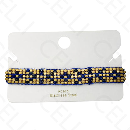 Pulseira de aço - bolas de aço e pedras naturais