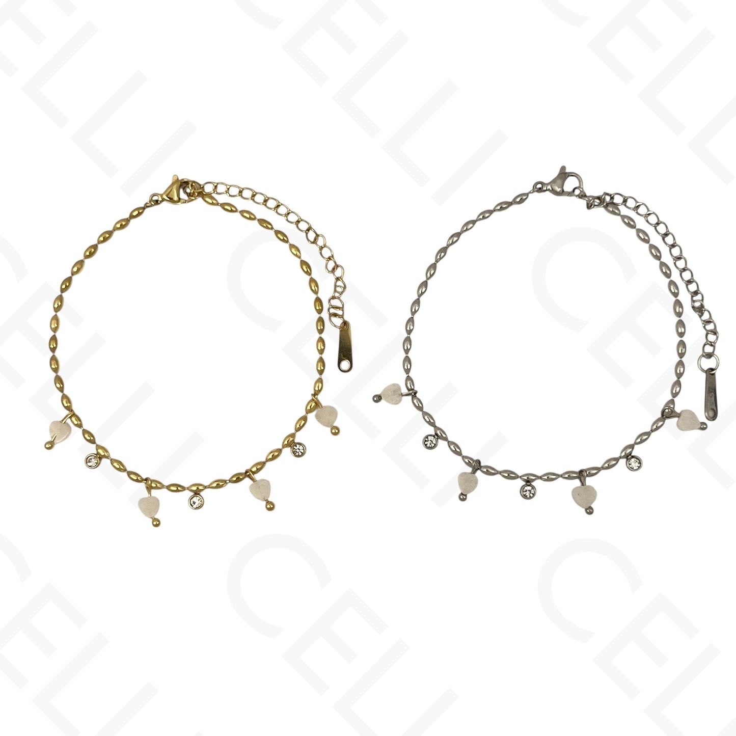 Colar/Pulseira de aço - pedas naturais formato coração