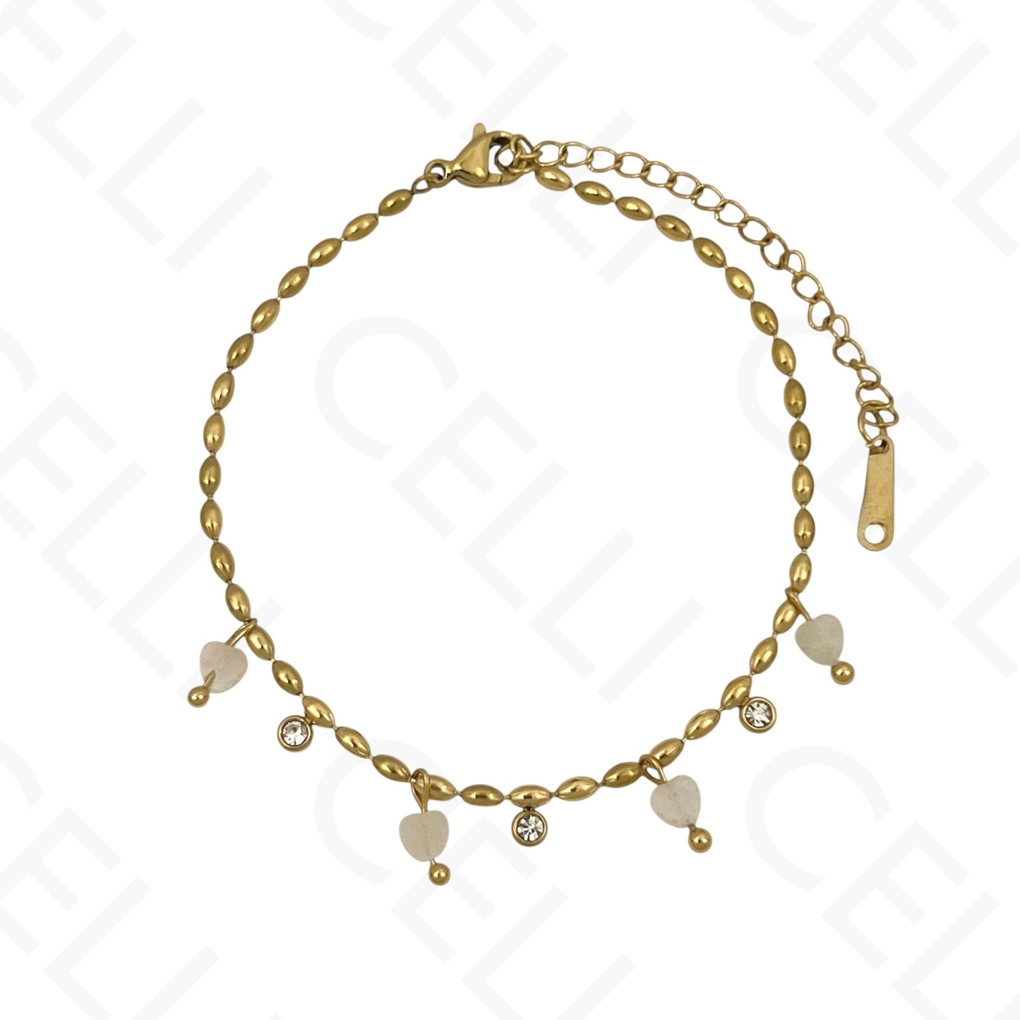 Colar/Pulseira de aço - pedas naturais formato coração