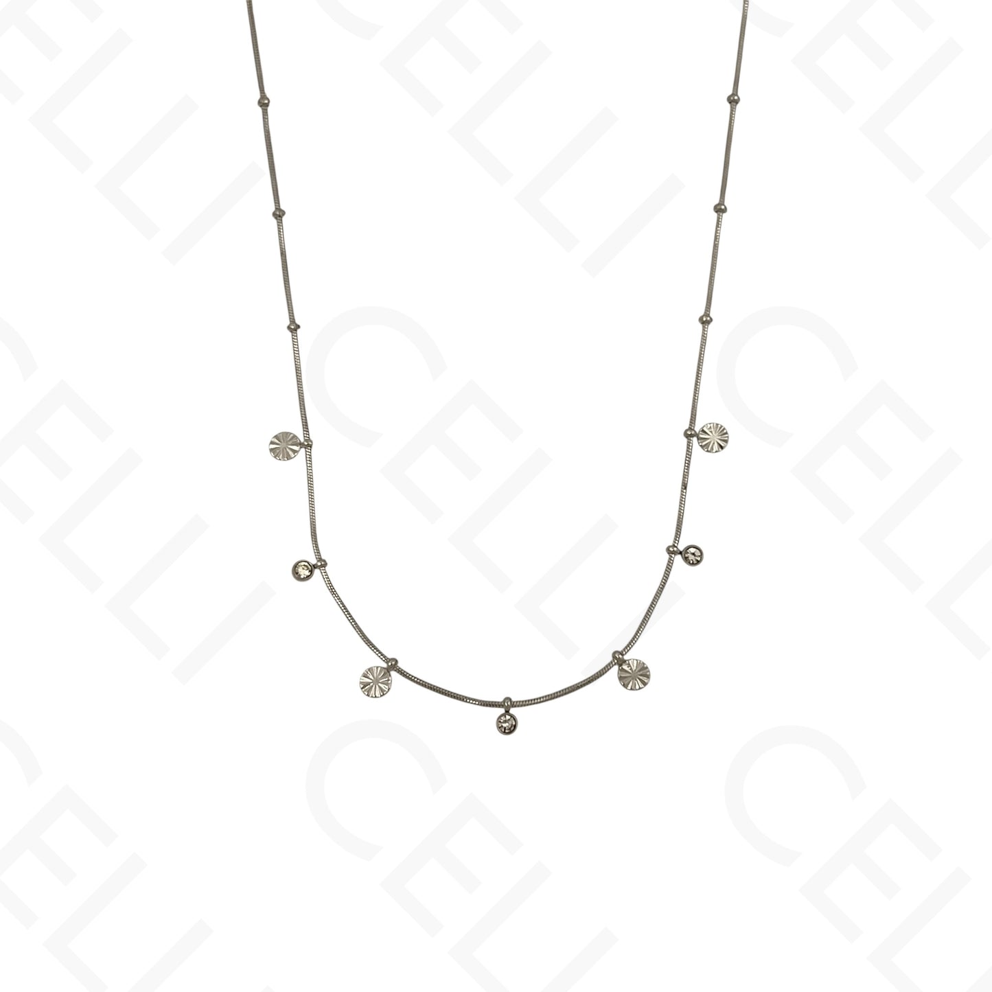 Colar/Pulseira de aço - mini pendentes redondos com brilhantes