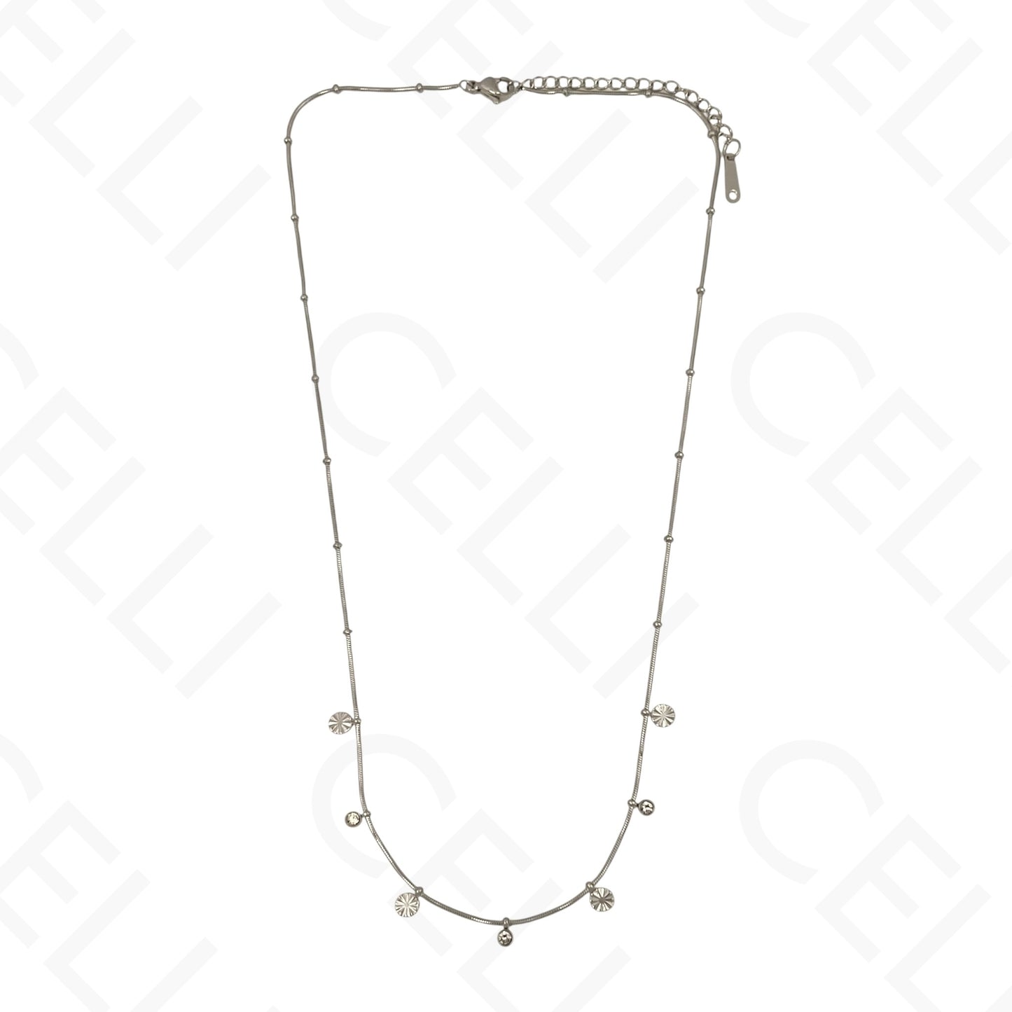 Colar/Pulseira de aço - mini pendentes redondos com brilhantes