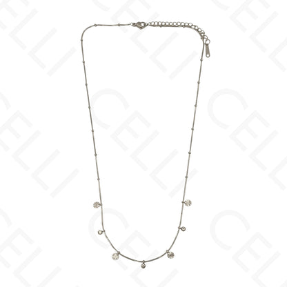 Colar/Pulseira de aço - mini pendentes redondos com brilhantes