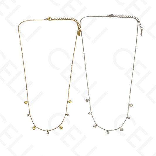 Collar/Pulsera de acero - mini colgantes redondos con brillantes