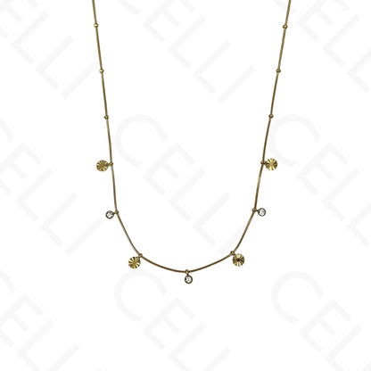 Colar/Pulseira de aço - mini pendentes redondos com brilhantes