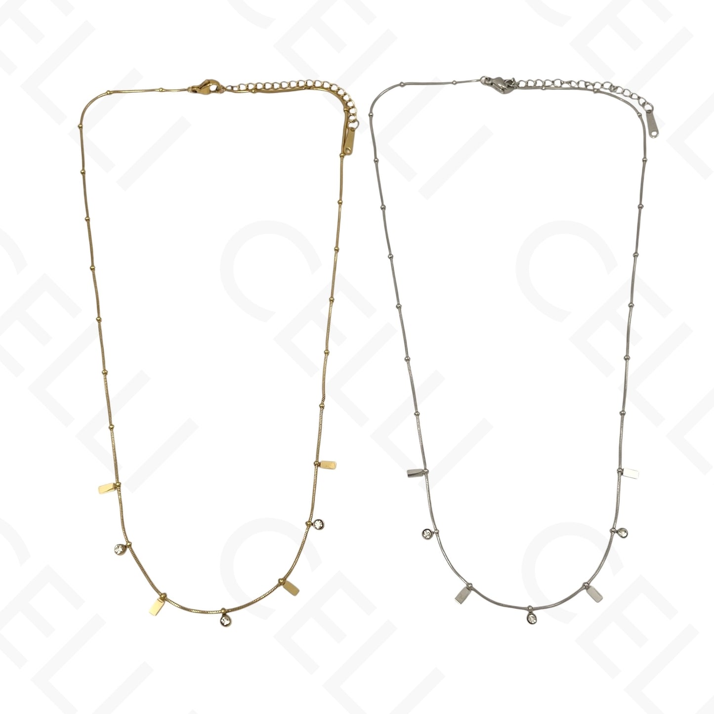 Colar/Pulseira de aço - mini rectangulos com brilhantes (Cópia)