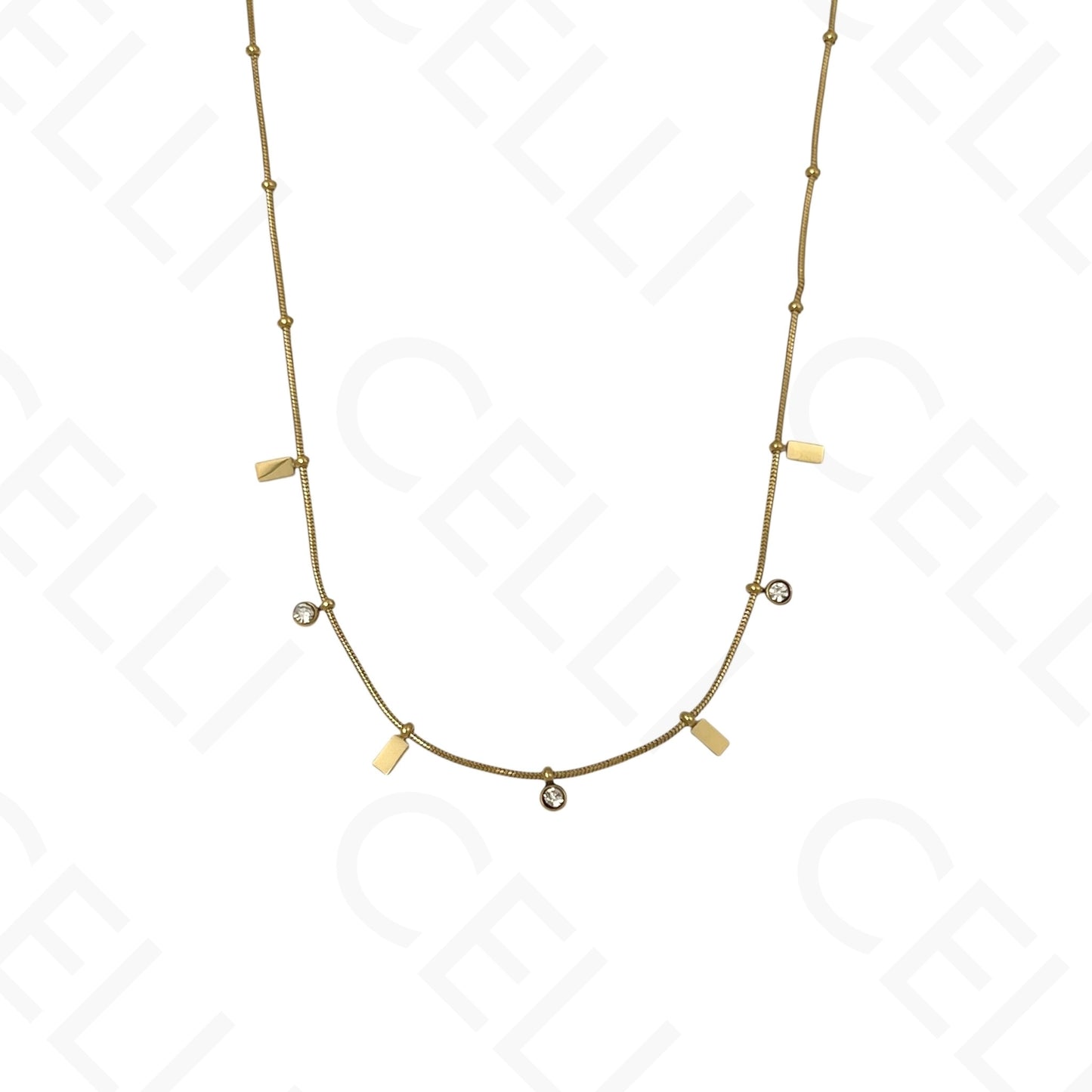 Colar/Pulseira de aço - mini rectangulos com brilhantes (Cópia)