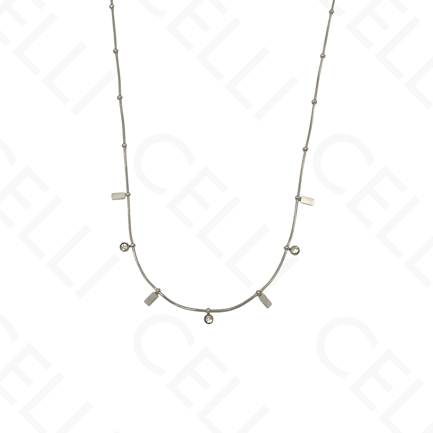 Colar/Pulseira de aço - mini rectangulos com brilhantes (Cópia)