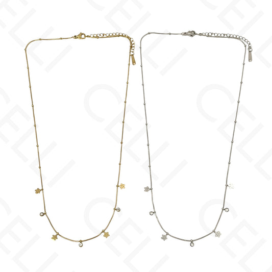 Collar/Pulsera de acero - mini flores con brillantes