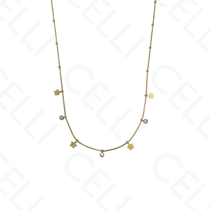 Colar/Pulseira de aço - mini flores com brilhantes