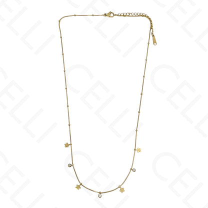 Colar/Pulseira de aço - mini flores com brilhantes