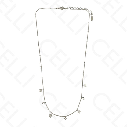 Colar/Pulseira de aço - mini flores com brilhantes