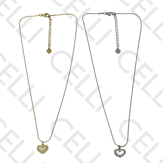 Colar de Aço - coração com madrepérola