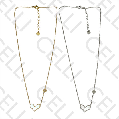 不锈钢项链 - 带母贝的心形