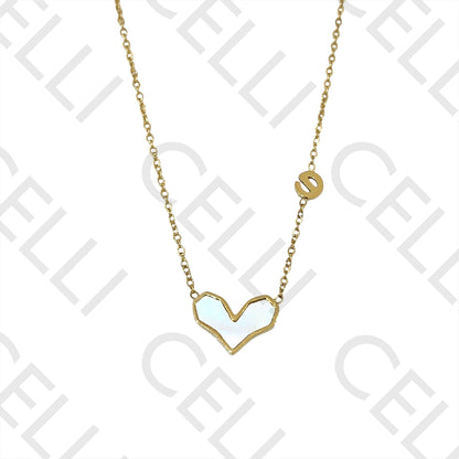 不锈钢项链 - 带母贝的心形