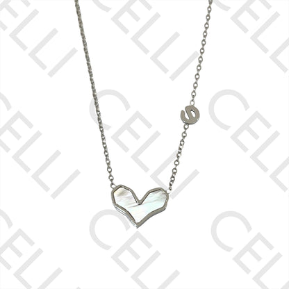 不锈钢项链 - 带母贝的心形
