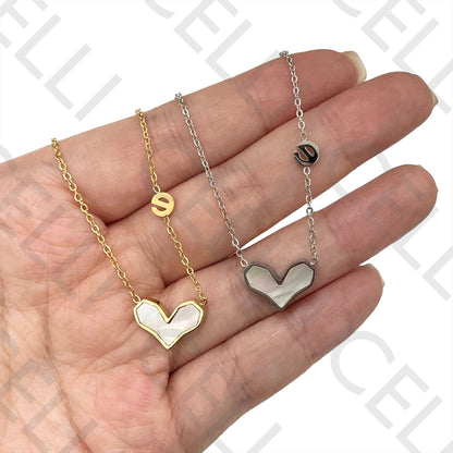 不锈钢项链 - 带母贝的心形