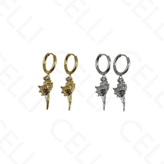 Brinco de Aço - argola com pendente búzio