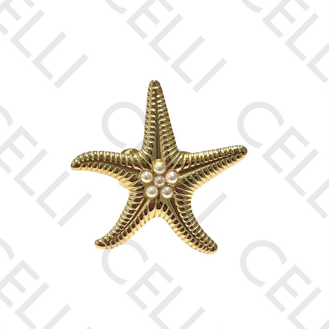 Anillo de acero - estrella de mar con perlas