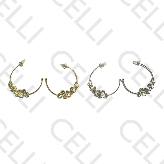 Pendiente de acero - medio aro con hojas