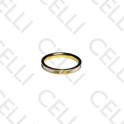 钢制戒指（细）- 母贝与钻石