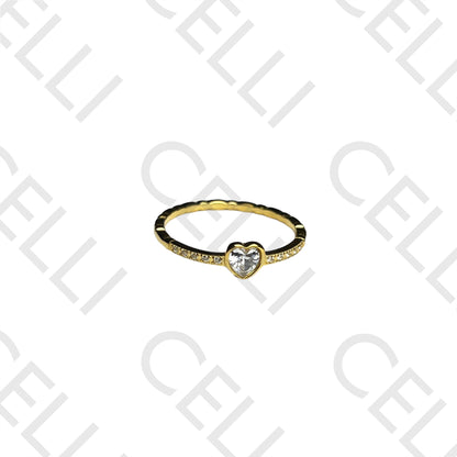 Steel Ring (thin) - heart with brilliants