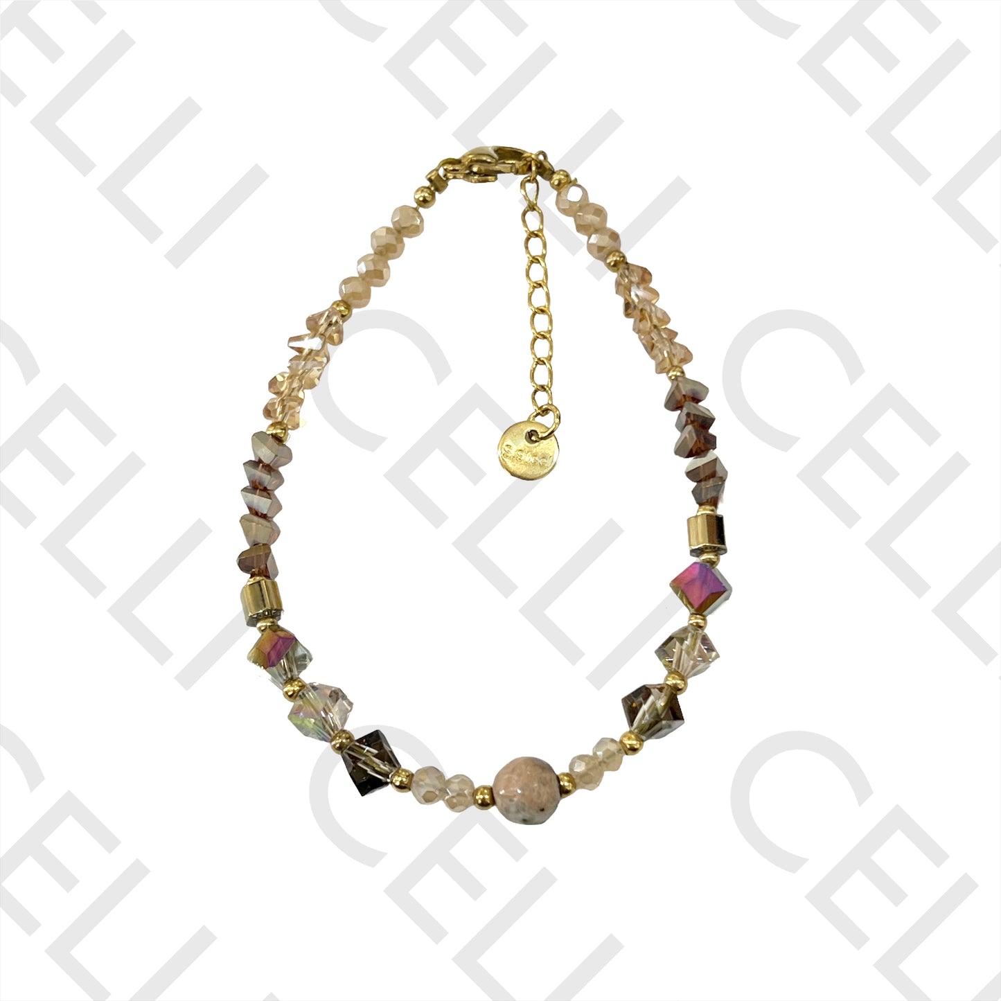 不锈钢手链 - 刻面水晶和天然石头