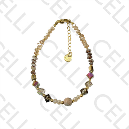 不锈钢手链 - 刻面水晶和天然石头