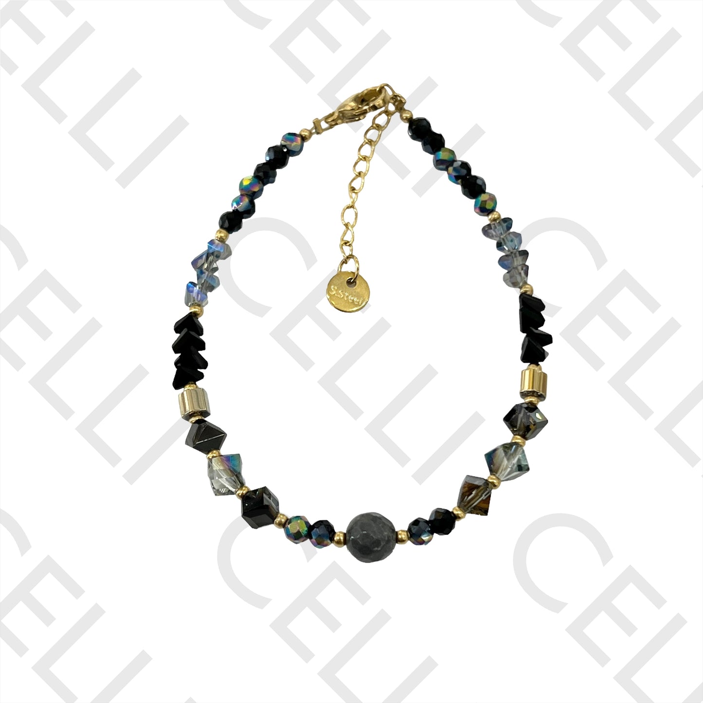 不锈钢手链 - 刻面水晶和天然石头