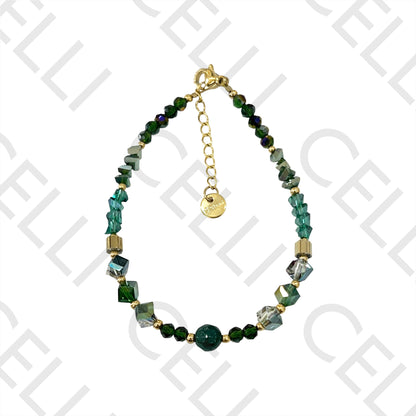 不锈钢手链 - 刻面水晶和天然石头