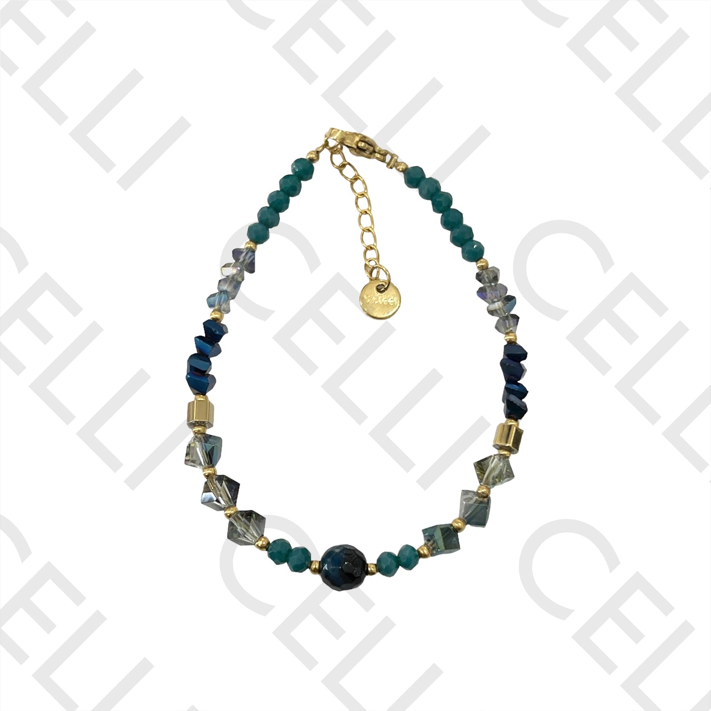 不锈钢手链 - 刻面水晶和天然石头