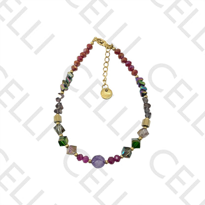 不锈钢手链 - 刻面水晶和天然石头